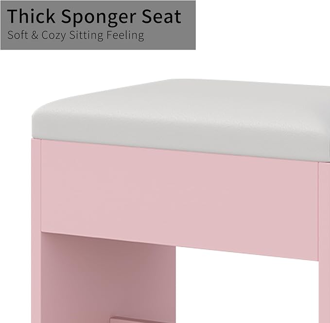 37" W Vanity Desk with Power Outlet, Makeup Vanity with Mirror and Lights, 3 Lighting Modes, Vanity Table with Chair for Bedroom, Dressing Room Studio, Pink