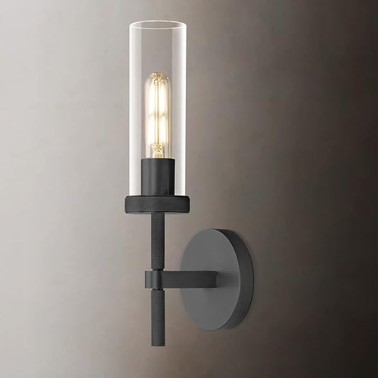 Knurled Wall Sconces, Black Wall Sconce Lights, 14" Black Bathroom Wall Sconces, Glass Linear Sconce Wall Lighting, Vanity Lights Bathroom Light Fixture Wall Lights for Living Room