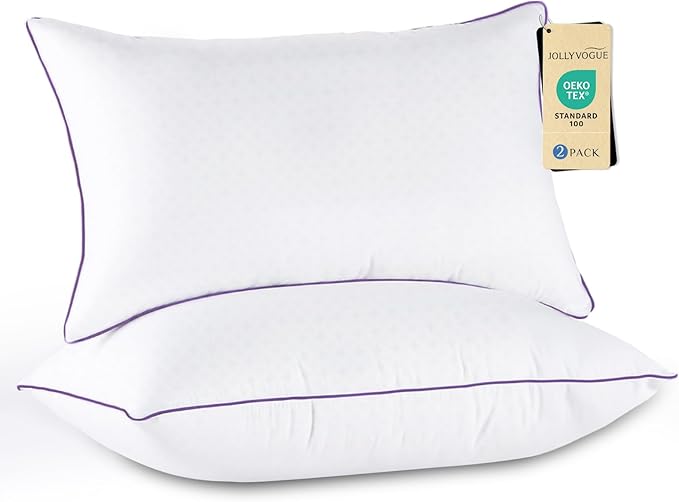 JOLLYVOGUE Bed Pillows Standard/Full Size Set of 2, Washable Supportive Bed Pillows with Super Soft Down Alternative Fill, Luxury Fluffy Hotel Quality for Side, Back, and Stomach Sleepers