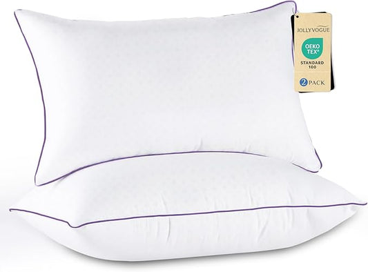 JOLLYVOGUE Bed Pillows Standard/Full Size Set of 2, Washable Supportive Bed Pillows with Super Soft Down Alternative Fill, Luxury Fluffy Hotel Quality for Side, Back, and Stomach Sleepers