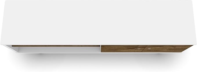 Manhattan Comfort Liberty Collection Mid Century Modern TV Stand With One Cabinet and Two Open Shelves With Splayed Legs, Wood/White, Medium, Model Number: 201AMC69