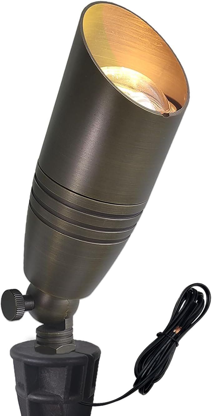 COLOER Die-cast Brass Landscape Spotlights Outdoor, 12V AC/DC Low Voltage Christmas Landscape Lighting Fixture, IP65 Waterproof Garden Patio Trees Directional Spot Uplight(102B,1-Pack Without Bulb)