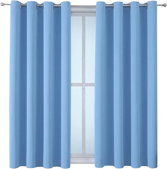 ChrisDowa Grommet Room Darkening Curtains for Bedroom and Living Room - 2 Panels Set Thermal Insulated Blackout Curtains (Sky Blue, 52W x 45L)