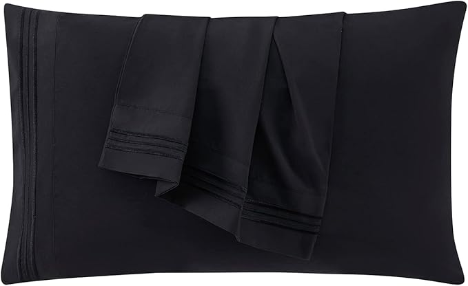 Clara Clark Bed Sheets, Premier 1800 Series 4 Piece Bed Sheet Set, Deep Pocket, Wrinkle, Fade, Stain Resistant, Luxury Soft Bedding Sheets & Pillowcases, Full, Black