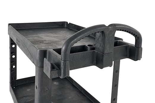 Rubbermaid Commercial Products 2-Shelf Utility/Service Cart, Medium, Black, Lipped Shelves, Ergonomic Handle, 500 Lbs Capacity, forfor Warehouse/Garage/Cleaning/Manufacturing