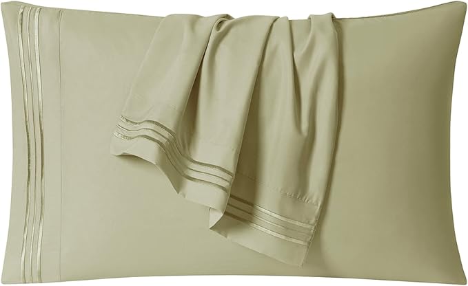 Clara Clark Bed Sheets, Premier 1800 Series 4 Piece Bed Sheet Set, Deep Pocket, Wrinkle, Fade, Stain Resistant, Luxury Soft Bedding Sheets & Pillowcases, Split King, Sage Green
