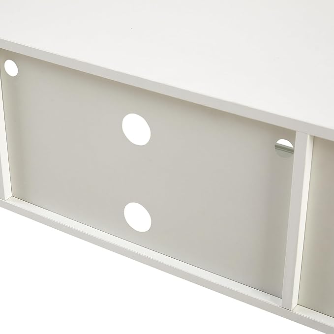 TV Stand, 54.33" TV Console for TVs up to 65 Inches, Mid Century Modern TV Stand Entertainment Center with Storage, with Rattan Door, Shelves & 2 Cabinets, 16 Color Light Strip, White