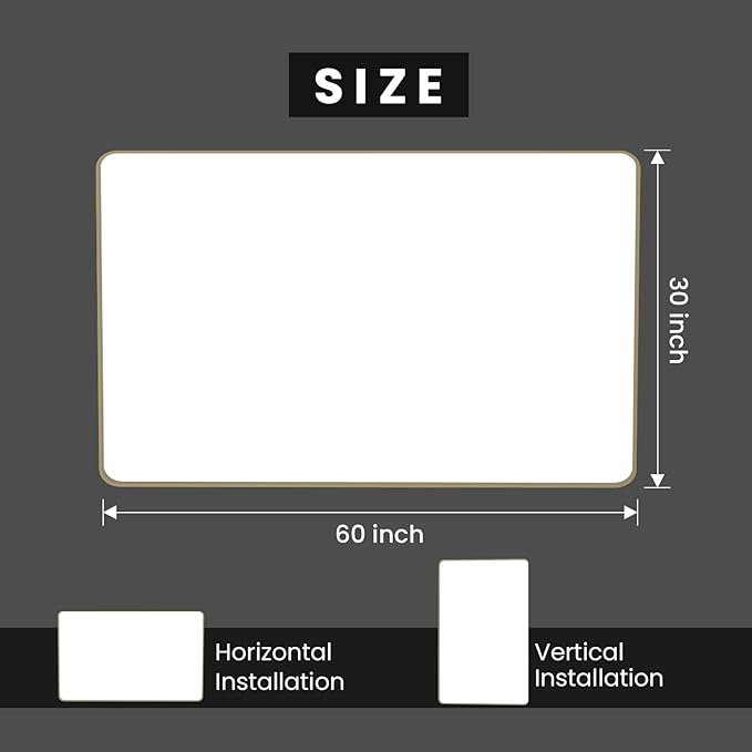 Bronze Bathroom Mirror 60x30 Inch, Brushed Bronze Metal Frame Mirror for Wall, Rounded Rectangle Bathroom Vanity Mirror with Tempered Glass, Anti-Rust, Horizontal/Vertical