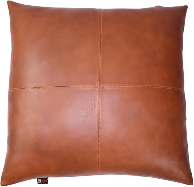 D DOLLY LAMB Lambskin Leather Pillow Cover - Sofa Cushion Case - Decorative Throw Covers for Living Room & Bedroom, 14x14 Inches - Mango Tan Antique Pack of 1