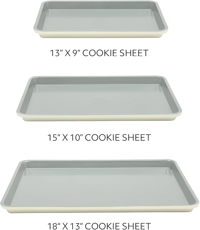 Sur La Table Kitchen Essentials Bake Sale 3-Piece Cookie Sheet Set – Nonstick Carbon Steel Baking Pans (13, 15, 18 Inch) – Grey Easy-Clean Oven Trays for Cookies, Roasting & More