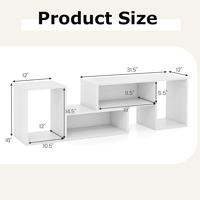 Tangkula 2 Pieces L-Shaped TV Stand, Free-Combination Entertainment Center for TVs up to 55 Inch, Modern TV Media Console Table with 4 Open Cubes, DIY Bookcase Shelf for Living Room (White, 2 pcs)