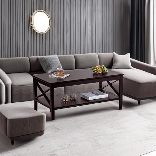 ChooChoo Oxford Coffee Table with Thicker Legs, Espresso Wood Coffee Table with Storage for Living Room 40 inches