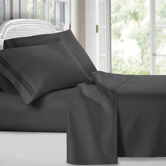 Clara Clark Bed Sheets, Premier 1800 Series 4 Piece Bed Sheet Set, Deep Pocket, Wrinkle, Fade, Stain Resistant, Luxury Soft Bedding Sheets & Pillowcases, California King, Charcoal Gray