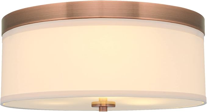 Kira Home Walker 15" Mid-Century Modern 3-Light Flush Mount Ceiling Light, Cream Fabric Shade + Round Glass Diffuser, Copper Bronze Finish