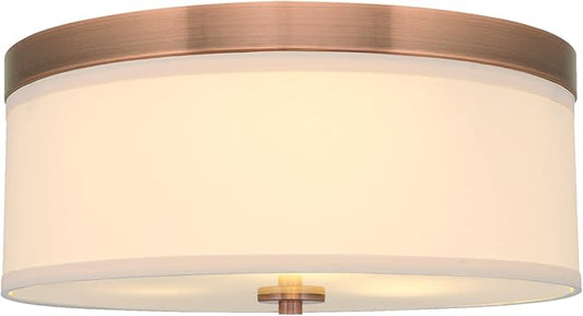 Kira Home Walker 15" Mid-Century Modern 3-Light Flush Mount Ceiling Light, Cream Fabric Shade + Round Glass Diffuser, Copper Bronze Finish