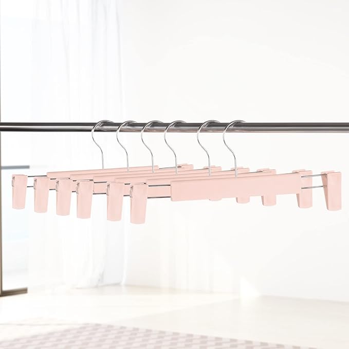 10 Pack Pants Hangers with Adjustable Non-Slip Clips Anti-Rust Hanging Hook for Trouser,Skirts,Jeans,Clothes Hangers Pink