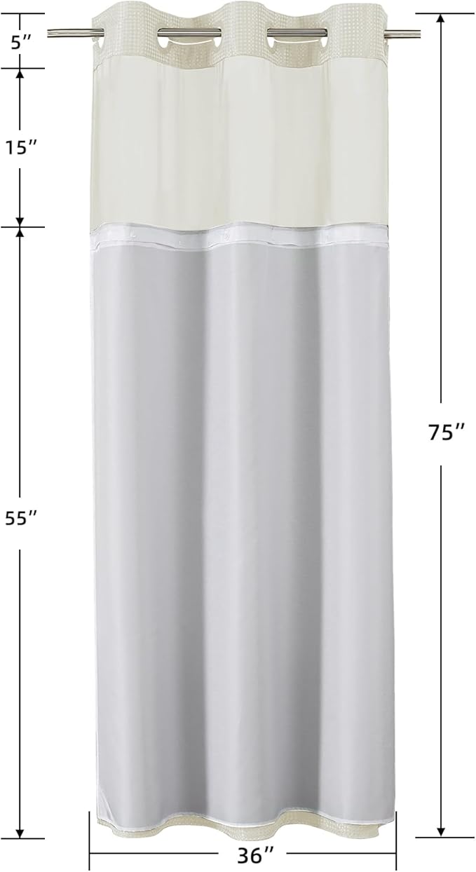 Colorful Star Small Stall Waffle Weave Shower Curtains, 256GSM Heavy Duty Shower Curtain with Snap in Fabric Liner, Hotel Style No Hook Waterproof Bathroom Curtain Set, 36 x 75 Inch, Ivory