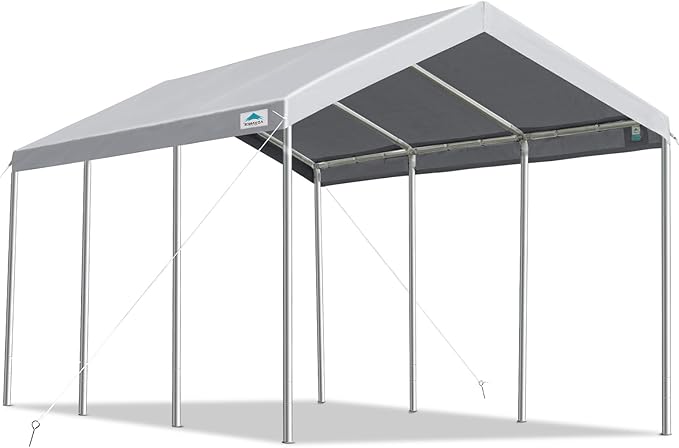 ADVANCE OUTDOOR 10x20 ft Heavy Duty Carport Potable Car Canopy Garage Party Tent Boat Shelter, Adjustable Height from 9.5 ft to 11 ft, Gray