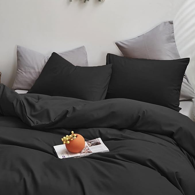 Luxlovery Black Comforter Full Size Men Women Solid Black Bedding Comforter Set Full Dark Color Quilts Blanket Soft Breathable Lightweight Pure Fluffy Comforter Set