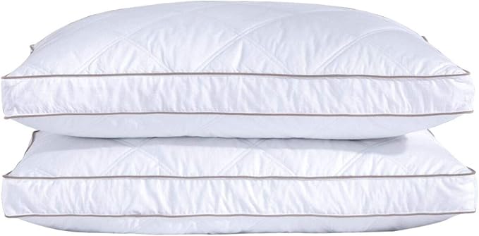 puredown® Goose Feathers and Down Pillow for Sleeping Gusseted Bed Hotel Collection Pillows, Standard, Set of 2