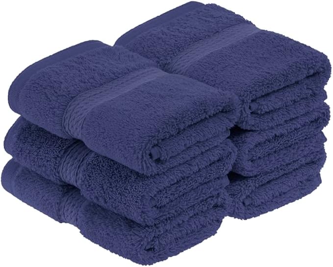 Superior Egyptian Cotton Pile Face Towel/Washcloth Set of 6, Ultra Soft Luxury Towels, Thick Plush Essentials, Absorbent Heavyweight, Guest Bath, Hotel, Spa, Home Bathroom, Shower Basics, Navy Blue