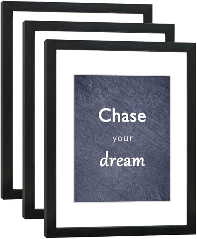 11x14 Picture Frame Set of 3 with Real Glass for Pictures 8x10 with Mat or 11x14 Without Mat, Wall Gallery or Tabletop display Photo Frames in Black