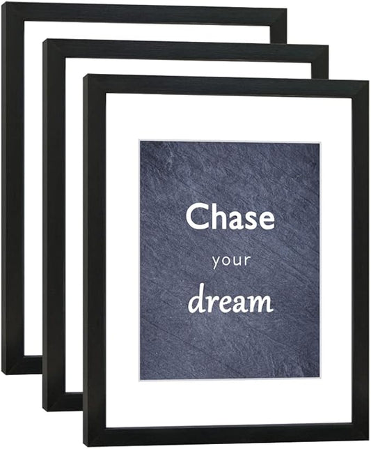 11x14 Picture Frame Set of 3 with Real Glass for Pictures 8x10 with Mat or 11x14 Without Mat, Wall Gallery or Tabletop display Photo Frames in Black