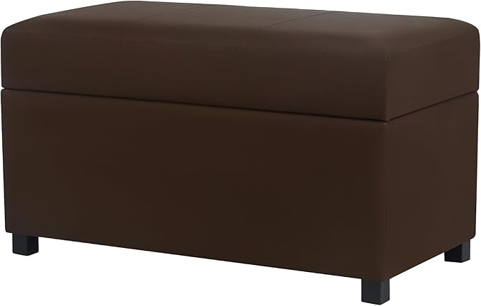 Asense Storage Ottoman Bench –32 Inch Stylish Compact Design with Storage, Extra Seating & Modern Leather Appeal for Living Room, Bedroom， Entryway， Espresso Brown