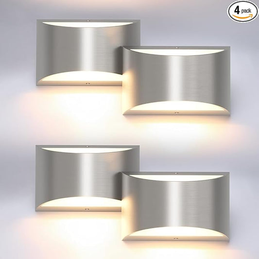 Aipsun 4 Pack Nickel Modern LED Wall Sconce Hardwired Indoor Wall Lights Up and Down Wall Mount Light for Living Room Bedroom Hallway Corridor Conservatory Warm White 3000K(with G9 Bulbs)
