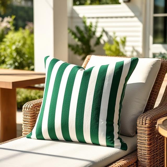 RSH DECOR: Sunbrella Square Throw Pillows Set of 2 | 24" x 24" | Water and Fade-Resistant Performance Fabric | Outdoor Pillow Covers with Down-Alternative Inserts | Mason Forest Green
