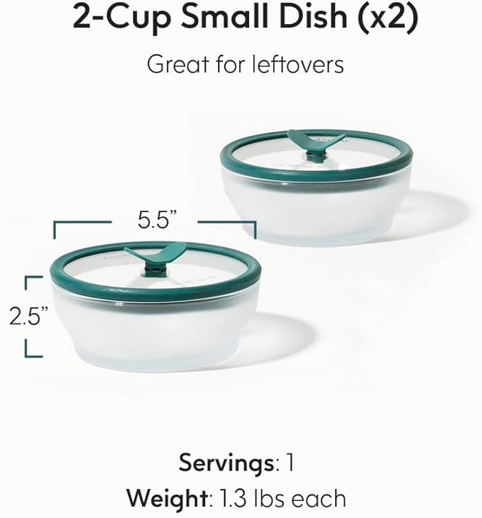 Anyday 2-Pack (2-Cup) Glass Food Storage Set with Glass Lids | Plastic-Free Frosted Meal Prep Bowls | Stackable Airtight Storage Container Set with Vented Silicone Lid for Microwave-Safe Reheating