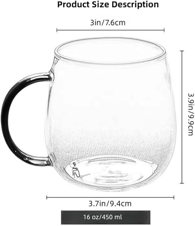Clear Glass Mug With Green Handle, 16 oz, High Borosilicate Large Coffee Mug for Drinking or as a Gift