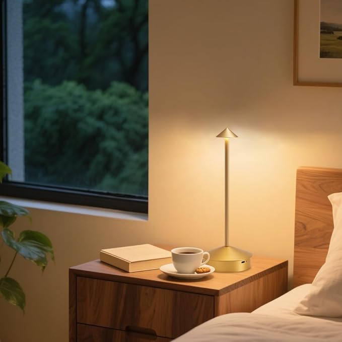 EJQ Cordless Table Lamp,Portable LED Desk Lamp, 6000mAh Battery Operated, 3 Color Stepless Dimming Up Touch Lamp for Restaurant/Bedroom/Bars/Outdoor Party/Camping/Coffee Shop Night Light(Gold)