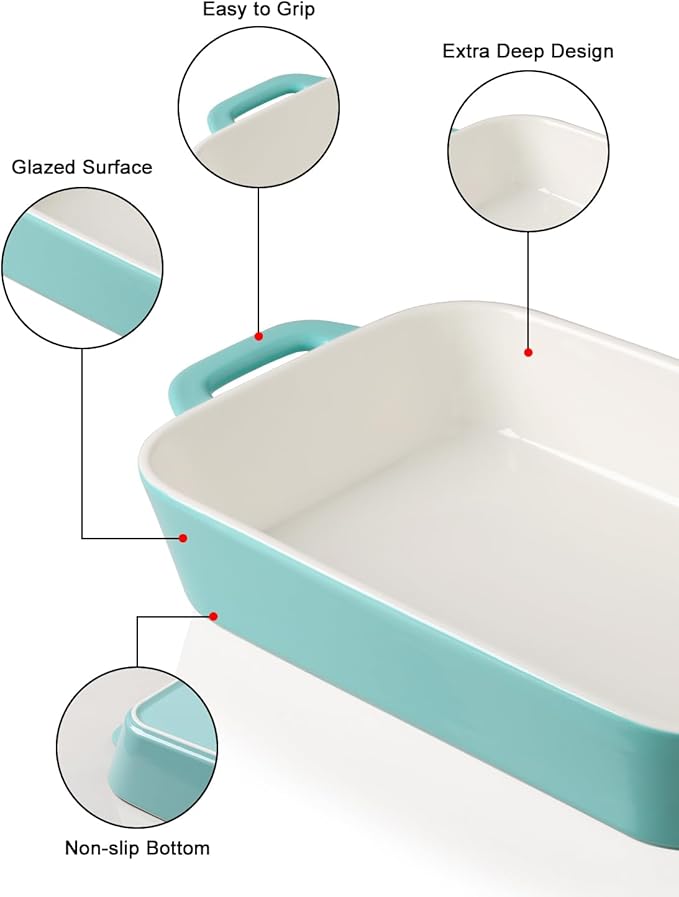 Sweejar Ceramic Bakeware Set, 9x13 Rectangular Baking Dish for Cooking, Kitchen, Cake Dinner, Banquet and Daily Use, Casserole Dishes for Oven Porcelain Baking Pans(Turquoise)