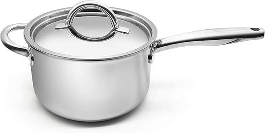 Fortune Candy 4-Quart Saucepan with Lid, Tri-Ply, 18/8 Stainless Steel, Advanced Welding Technology, Dishwasher Safe, Induction Ready, Mirror Finish