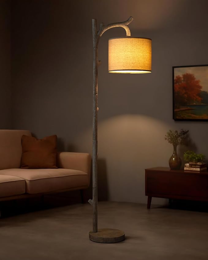 OYEARS Rustic Farmhouse Tree Trunk Floor Lamp Classic Country Wood Grain Resin Vintage 61.25" Standing Floor Lamp Retro Decorative Lamp for Bedroom Living Room Office