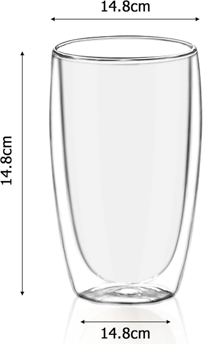 Double Wall Glass Coffee Mugs Set of 2, 15oz/440ml Insulated Glass Mugs for Hot Beverages, Large Clear Coffee Cups for Espresso, Tea, Latte, Cappuccino