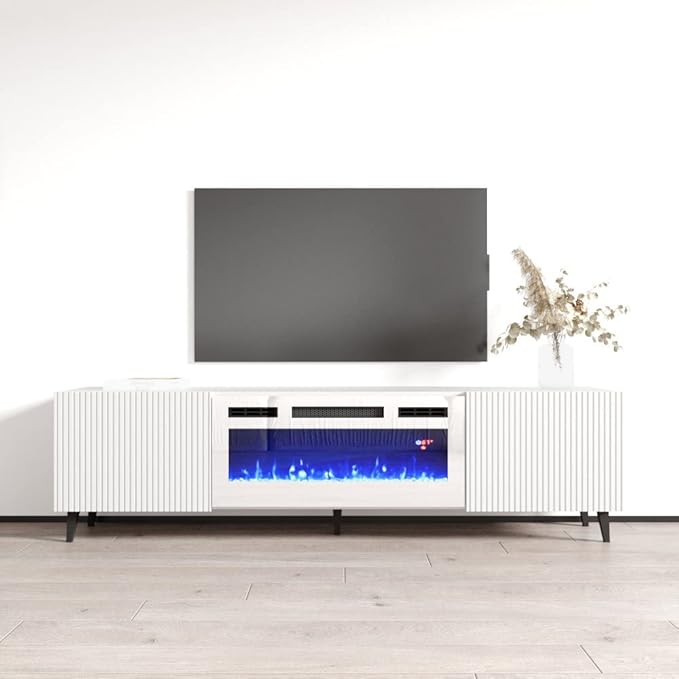 Pafos WH-EF Fireplace TV Stand for TVs up to 80", Modern Matte 71" Entertainment Center, Electric Fireplace TV Media Console with Storage Cabinets