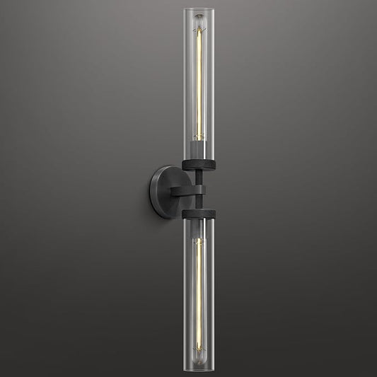 Black Wall Sconces Hardwired, 30" Bronze Wall Sconce for Bathroom, Linear Sconces Wall Lighting, 2-Light Knurled Wall Sconce Dimmable, Vanity Light with Tube Glass, Bathroom Light Fixtures over Mirror