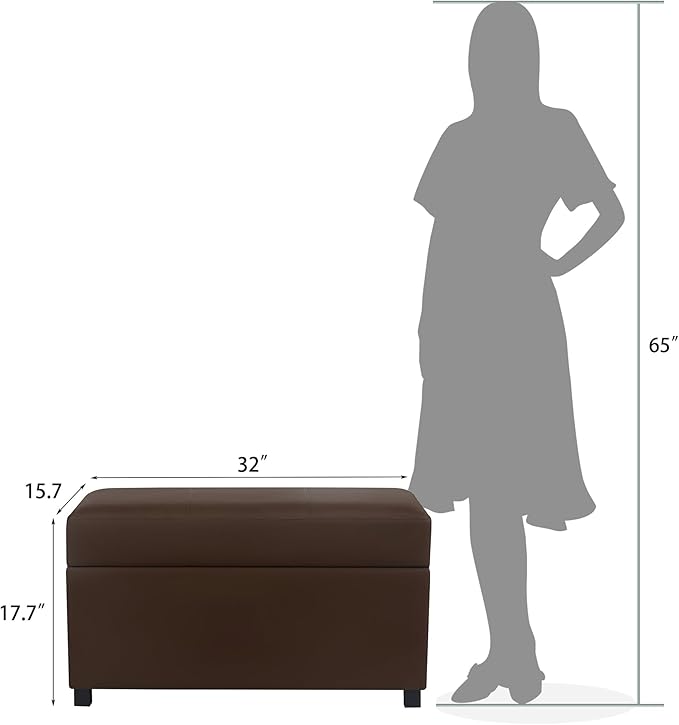 Asense Storage Ottoman Bench –32 Inch Stylish Compact Design with Storage, Extra Seating & Modern Leather Appeal for Living Room, Bedroom， Entryway， Espresso Brown