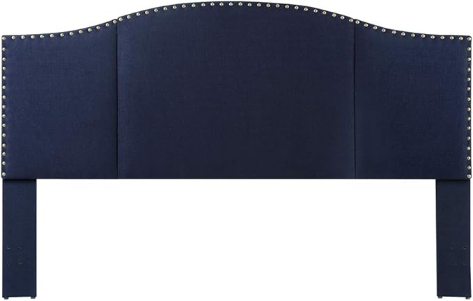 24KF Middle Century Linen Upholstered Tufted King Size Headboard with Antique Brass Nail Heads Trim King/California King headboard-Navy Blue