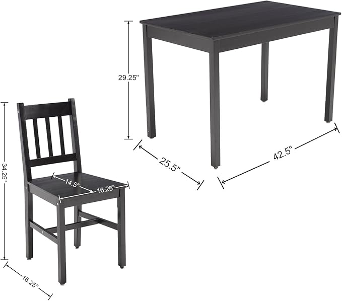 Dining Table Set for 4, 5 - Piece Kitchen Table Set 42.5 Inch Rectangular Dining Table with Chairs Solid Wood Dining Set for Kitchen/Dining Room,Home, Small Space, Apartment, Black