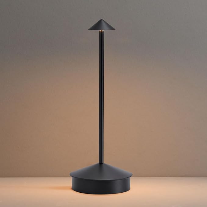 Cordless Table Lamp, 6000mAh Rechargeable Table Lamps, Portable Touch LED Lamp, 3 Color Stepless Dimming Battery Powered Bedside Table Lamps for Restaurant/Patio/Outdoor- Black (1 Pcs Black)