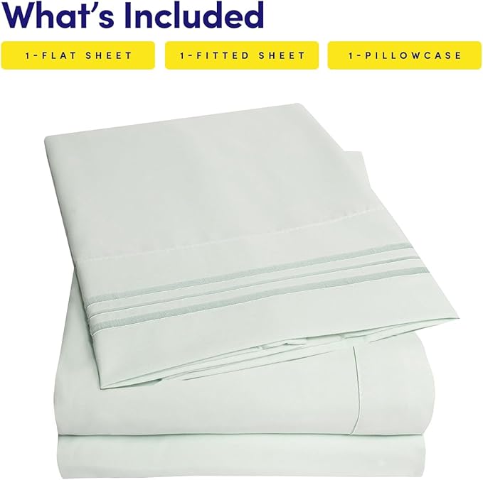 1500 Supreme Collection Twin XL Sheet Sets Mint Green - 3 Piece Bed Sheets and Pillowcase Set for Twin XL Mattress - Extra Soft, Elastic Corner Straps, Deep Pocket Sheets, Twin XL Mint Green