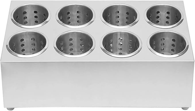 DYNAMI 8-Compartment Stainless Steel Utensil Holder,Commercial Perforated Silverware Holder,Cylinder Silverware Utensil Holder Flatware Organizer Countertop,for Restaurant Kitchen(8-Compartment)