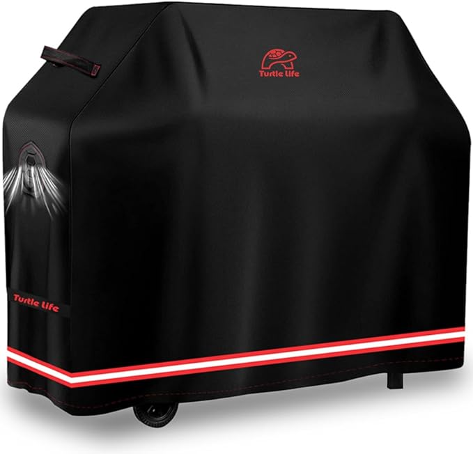 Turtle Life BBQ Grill Cover, 58 Inch Heavy Duty Waterproof 3-4 Burner Barbecue Gas Grill Covers for Weber Spirit Char-Broil Performance and Signature, Black