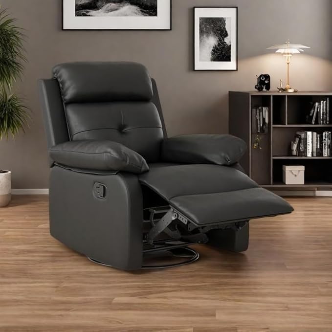 Swivel Rocker Recliner with 360 Degree Swivel, Small Recliners with 30 Degree, 90-150 Degree Angle, Faux Leather Lift Chair for Home Theater Seating, Adults, Living Room, Bedroom, Black