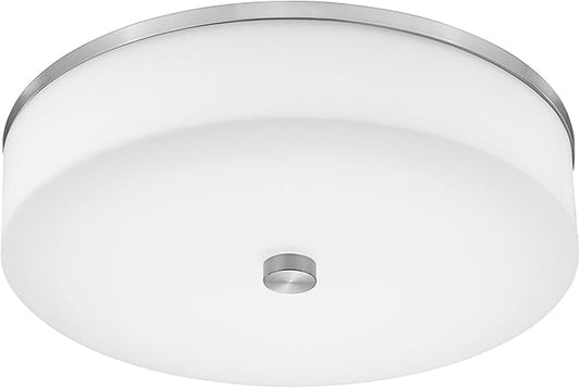 LMS Modern Flush Mount Ceiling Light, 16" Large Light Fixtures Ceiling in Brushed Nickel, 2- Light Flush Mount Light Fixture with Drum White Acrylic Shade, Dimmable, LMS-030