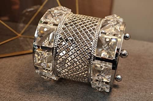 CY craft Silver Makeup Brush Holder Organizer,Handcrafted Vintage Cosmetics Brushes Eyebrow Pencil Pen Cup Collection, Crystal Flower Vase Desk Dresser Decoration and Storage,4.7 x 4 Inch