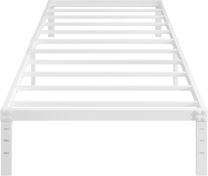 12 Inch Twin Bed Frames, Heavy Duty Metal Twin Platform Bed Frame, No Box Spring Needed, Easy Assembly, Noise-Free, White